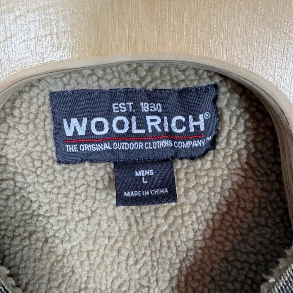 Woolrich Mens Canvas Sherpa Lined Vest Large Olive Green Faded Workwear Full Zip